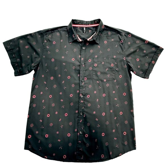 Toku Shirt Mens XL Nautical Print Black Red Short Sleeve Button Up Casual Pocket - Picture 1 of 7
